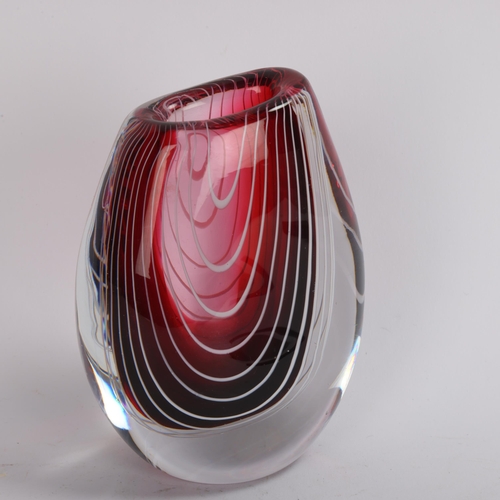 138 - VICKE LINDSTRAND for Kosta, an early 1950’s Cranberry pink “Zebra” vase, inscribed
on the base LH111... 