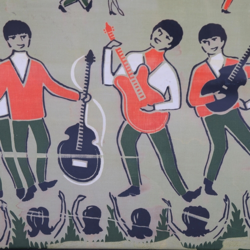 173 - A large mid-century Beatles fabric panel, 102 x 82cm framed