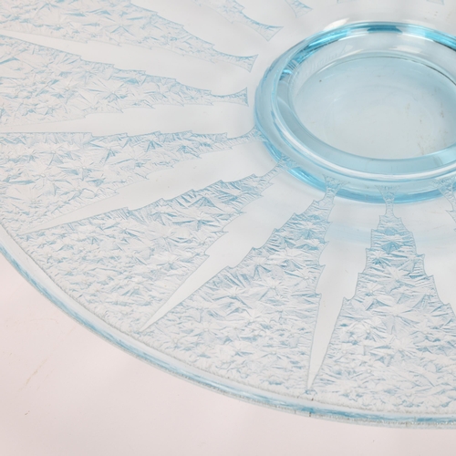 178 - Daum, Nancy, a large aqua glass footed centre dish, engraved Daum, Nancy, France to base, diameter 4... 