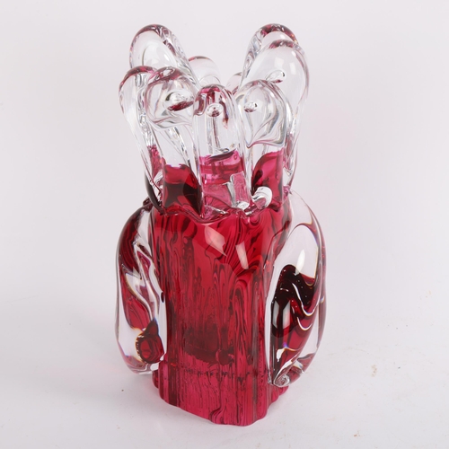 185 - GORAN WARFF for Kosta, an Icicle glass sculpture in red and clear glass, designed 1972, signed on th... 