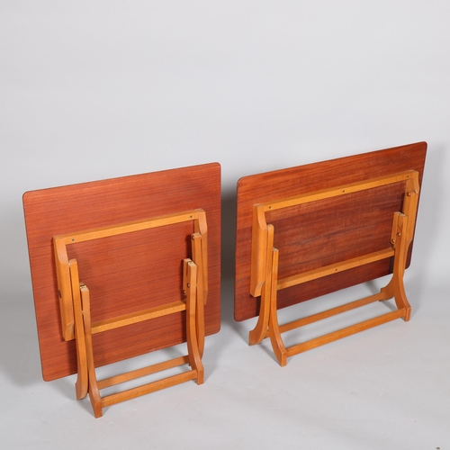 188 - 2 folding Myers teak coffee/side tables, circa 1970s', with makers labels, height 36cm, largest top ... 