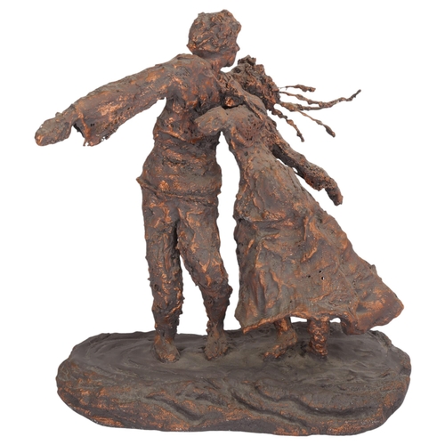 193 - A 20th century bronzed plaster and wirework sculpture of a dancing couple, unsigned, height 38cm,