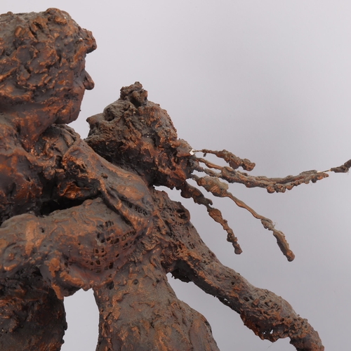 193 - A 20th century bronzed plaster and wirework sculpture of a dancing couple, unsigned, height 38cm,