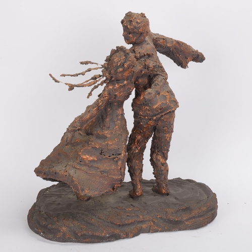 193 - A 20th century bronzed plaster and wirework sculpture of a dancing couple, unsigned, height 38cm,