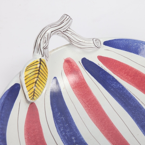 71 - STIG LINDBERG for Gustavsberg leaf dish with yellow leaf and blue/red striped decoration, makers mar... 