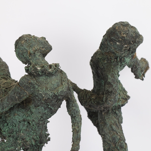 78 - A 20th century bronzed plaster and wirework sculpture of a dancing couple, on wooden plinth, overall... 