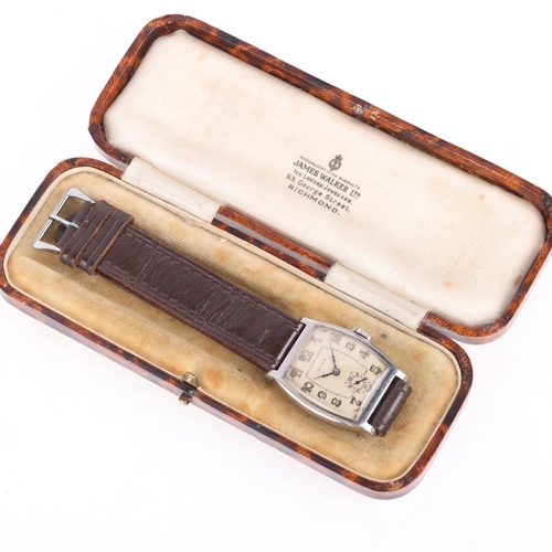 1003 - ROLEX - a Art Deco stainless steel mechanical wristwatch, ref. 2160, circa 1920s, Tonneau silvered d... 