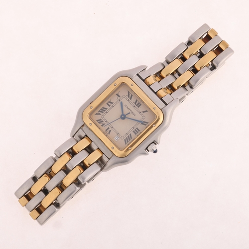 1006 - CARTIER - a Vintage bi-metal Panthere quartz calendar watch, ref. 183949, circa 1987, silvered dial ... 