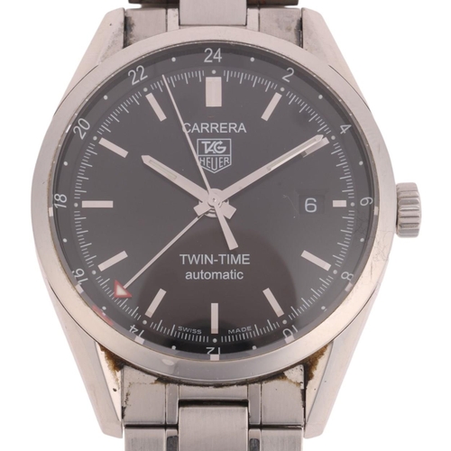 1013 - TAG HEUER - a stainless steel Carrera Twin-Time automatic calendar bracelet watch, ref. WV2115-0, bl... 