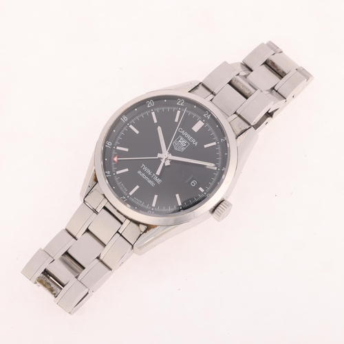 1013 - TAG HEUER - a stainless steel Carrera Twin-Time automatic calendar bracelet watch, ref. WV2115-0, bl... 