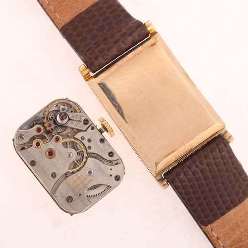 1014 - LONGINES - an Art Deco 9ct gold mechanical wristwatch, circa 1930s, silvered dial with black Roman n... 