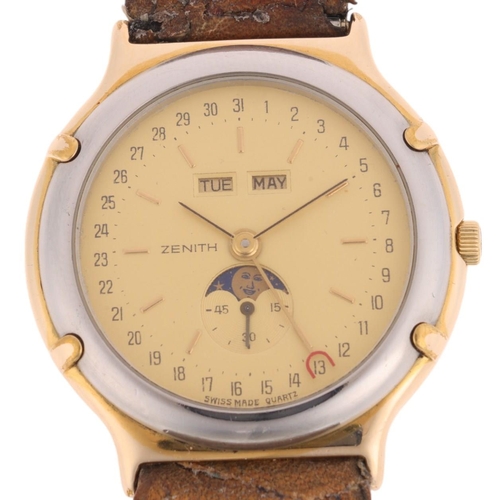 1015 - ZENITH - a gold plated stainless steel Academy Triple Calendar Moonphase quartz wristwatch, ref. 19.... 