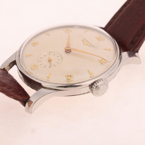 1016 - LONGINES - a Vintage stainless steel Calatrava mechanical wristwatch, ref. 5356, circa 1957, silvere... 