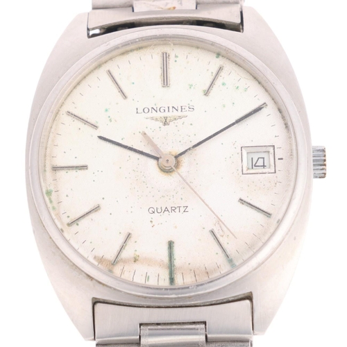 1017 - LONGINES - a Vintage stainless steel quartz calendar bracelet watch, ref. 4835, circa 1980s, silvere... 