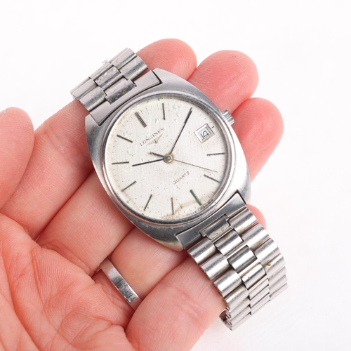 1017 - LONGINES - a Vintage stainless steel quartz calendar bracelet watch, ref. 4835, circa 1980s, silvere... 