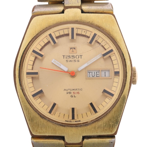 1020 - TISSOT - a gold plated stainless steel PR516 automatic calendar bracelet watch, ref. 46672-2X, circa... 