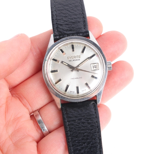 1022 - EVERITE - a Vintage stainless steel Helmsman mechanical calendar wristwatch, ref. 2778, silvered dia... 