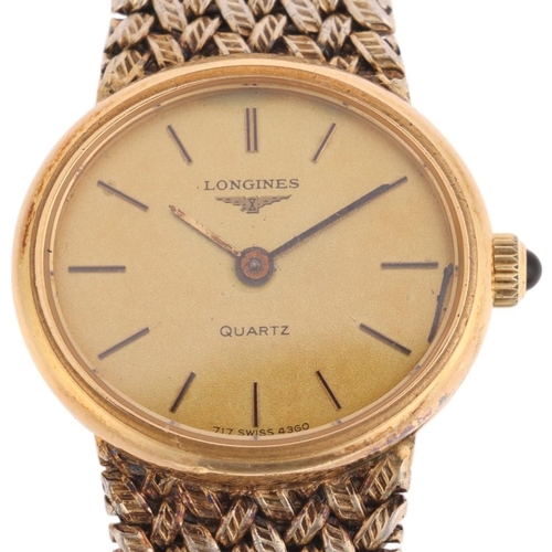 1037 - LONGINES - a lady's gold plated stainless steel quartz bracelet watch, ref. 717 4360, circa 1980s, c... 