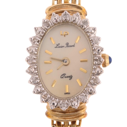 1038 - LUCIEN PICCARD - a lady's 14ct gold diamond quartz bracelet watch, ref. 23018, mother-of-pearl dial ... 