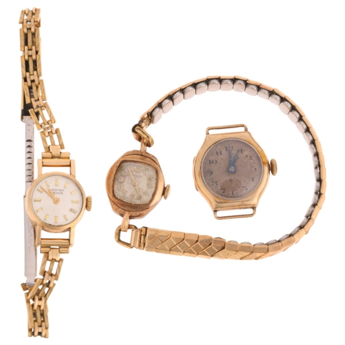 1039 - 3 x lady's 9ct gold mechanical wristwatches, including Vertex Revue and Rotary, both bracelets gold ... 