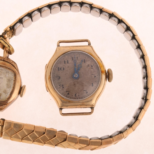 1039 - 3 x lady's 9ct gold mechanical wristwatches, including Vertex Revue and Rotary, both bracelets gold ... 