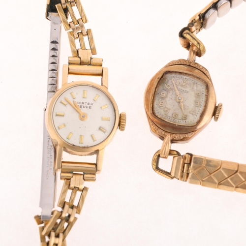 1039 - 3 x lady's 9ct gold mechanical wristwatches, including Vertex Revue and Rotary, both bracelets gold ... 