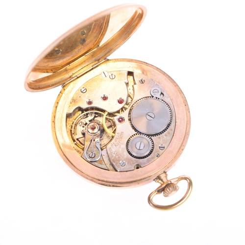 1040 - A gold plated open-face keyless pocket watch, silvered engine turned sunburst dial with black Arabic... 