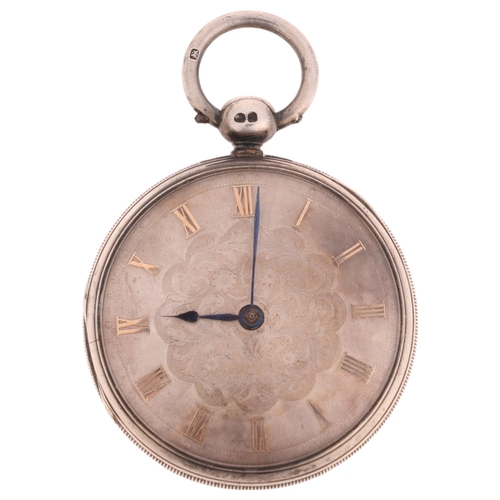 1044 - An early 19th century silver open-face keyless pocket watch, by C Buckingham of Rotherham, silvered ... 