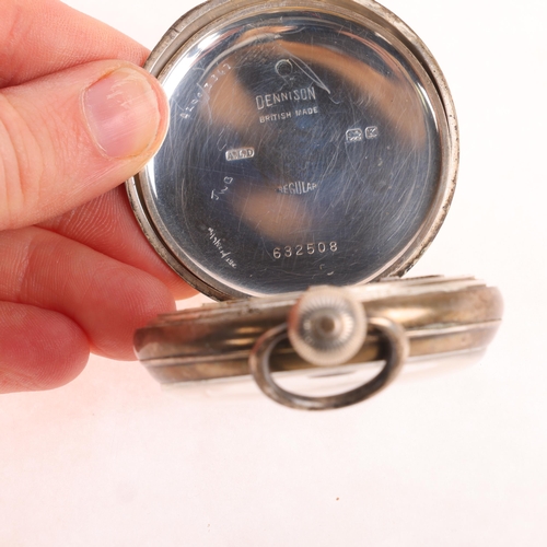 1047 - J W BENSON - an early 20th century silver open-face keyless pocket watch, white enamel dial with bla... 