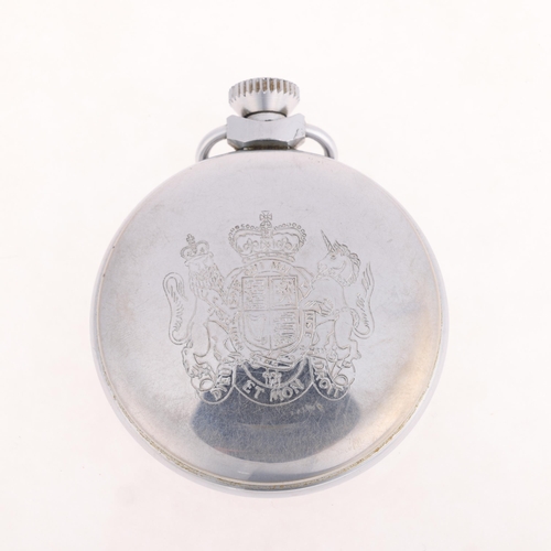 1050 - INGERSOLL - an Antique chrome plated open-face keyless Triumph Coronation Edition pocket watch, blac... 