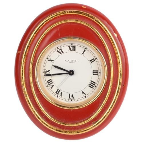 1052 - CARTIER - a Vintage gilt-brass desk alarm clock, ref. 7511, circa 1990s, white dial with Roman numer... 