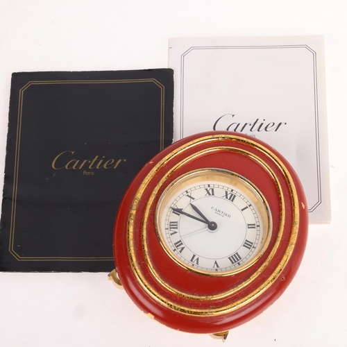 1052 - CARTIER - a Vintage gilt-brass desk alarm clock, ref. 7511, circa 1990s, white dial with Roman numer... 