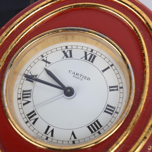 1052 - CARTIER - a Vintage gilt-brass desk alarm clock, ref. 7511, circa 1990s, white dial with Roman numer... 