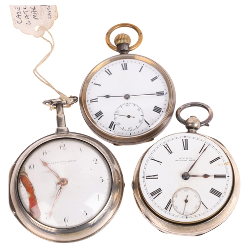 1053 - 3 pocket watches, including silver pair-cased example by John Costen of Kirkham, retailed by Ralph S... 