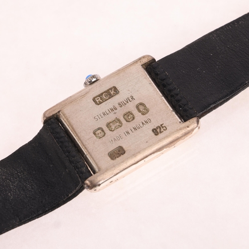 1058 - ROY KING - a sterling silver 'Tank' mechanical wristwatch, white dial with Roman numeral hour marker... 