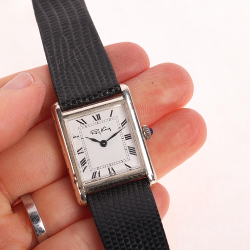 1058 - ROY KING - a sterling silver 'Tank' mechanical wristwatch, white dial with Roman numeral hour marker... 