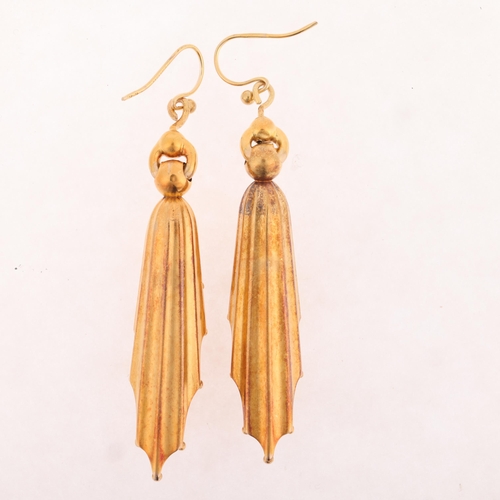 1105 - A pair of Antique Victorian 21ct gold Etruscan Revival drop earrings, circa 1880, each designed with... 