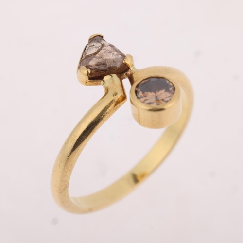 1114 - An 18ct gold diamond macle crystal and cinnamon diamond 'Toi Et Moi' ring, maker PM, Sheffield 2004,... 