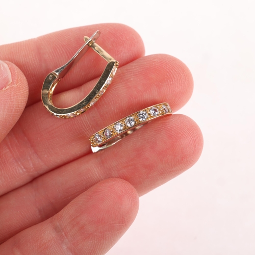 1115 - A pair of 9ct two-colour gold cubic zirconia half hoop earrings, with English lock fittings, 21.7mm,... 