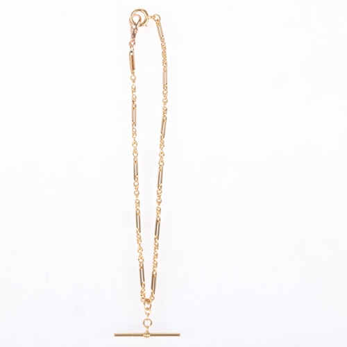 1130 - An Antique 18ct gold fetter link Albert chain necklace, by JW Benson Ltd, London 1924, with 18ct sli... 