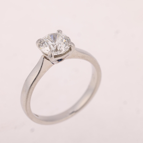 1154 - A platinum 1ct single stone diamond ring, maker HM, no Birmingham date letter, claw set with modern ... 