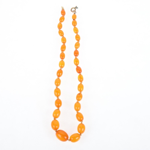 1175 - A Vintage single-strand graduated amber bead necklace, beads ranging from 18.4-9.7mm, 40cm, 19.3g