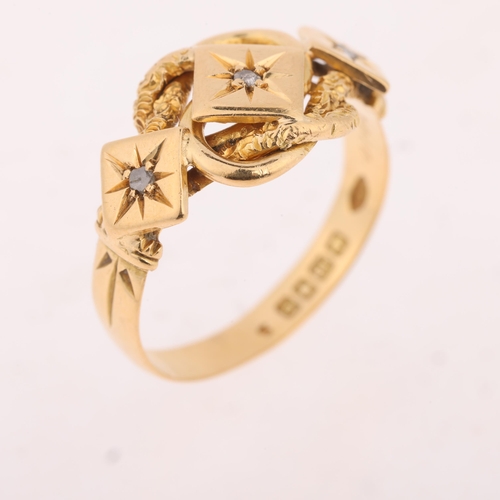 1197 - An Antique 18ct gold diamond knot keeper ring, maker JG, London 1917, set with old and rose-cut diam... 