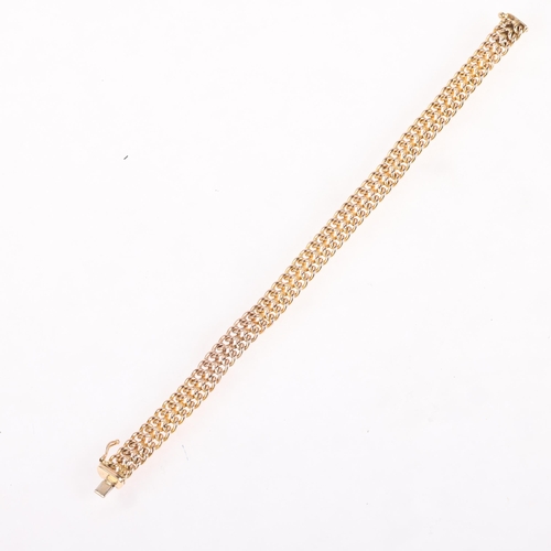 1201 - A 9ct gold double curb link chain bracelet, band width 8.3mm, 18cm, 8g