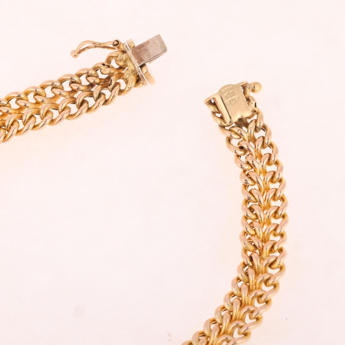 1201 - A 9ct gold double curb link chain bracelet, band width 8.3mm, 18cm, 8g