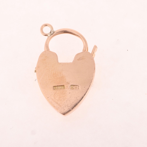 1204 - An Antique 9ct rose gold heart padlock clasp, maker LW&G, 27mm, 4.9g