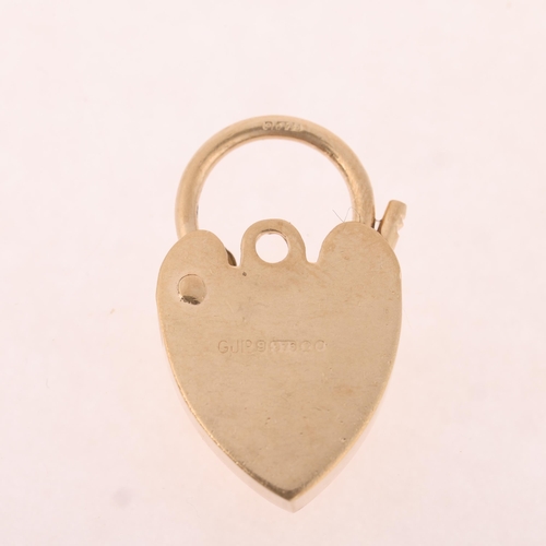 1206 - A 9ct gold heart padlock clasp, by Georg Jensen Ltd, London 1965, chased decoration, 20.6mm, 2.3g