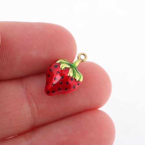 1212 - A 9ct gold and enamel novelty strawberry charm/pendant, 15.1mm, 0.5g