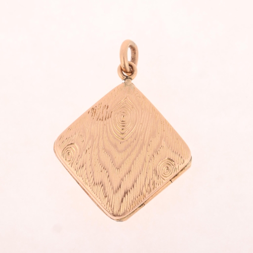 1217 - A 14ct rose gold sapphire locket pendant, lozenge form with textured naturalistic bark decoration, u... 