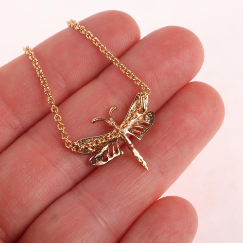 1224 - A 9ct gold dragonfly pendant necklace, on an Antique 15ct gold cable link chain, pendant 21.5mm, cha... 